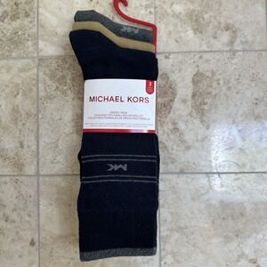 Michael Kors 3 Pair Men's Dress Crew Socks  Khaki/Navy Blue/Gray Business Wear